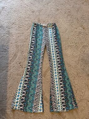 Teal & Black Printed Flare Pants
